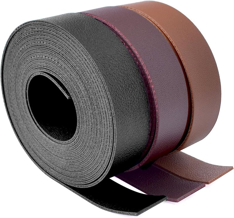 Wento 3/4''x108'' Double Sided Faux Leather Strips Double Color Leather Straps Vegan Leather Faux Leather Fabric Strips 3 Color Mixed - Image 1